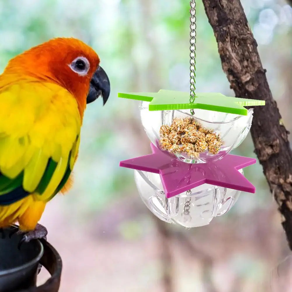 Bird Bite Toys Parrot Hanging Treat Foraging Toy Feeder Acrylic Hexagonal Star Multi-Layer Bird Food Box Birdcage Accessories