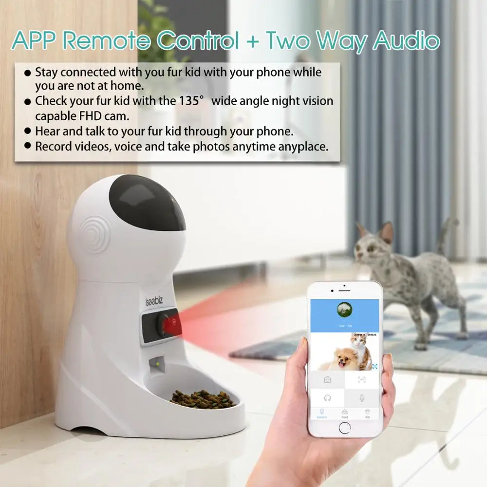 Iseebiz 3L Automatic Pet Feeder With Voice Record Pets Food Bowl For Medium Small Dog Cat LCD Screen Dispensers 4 Times One Day - Love Your Pet Life