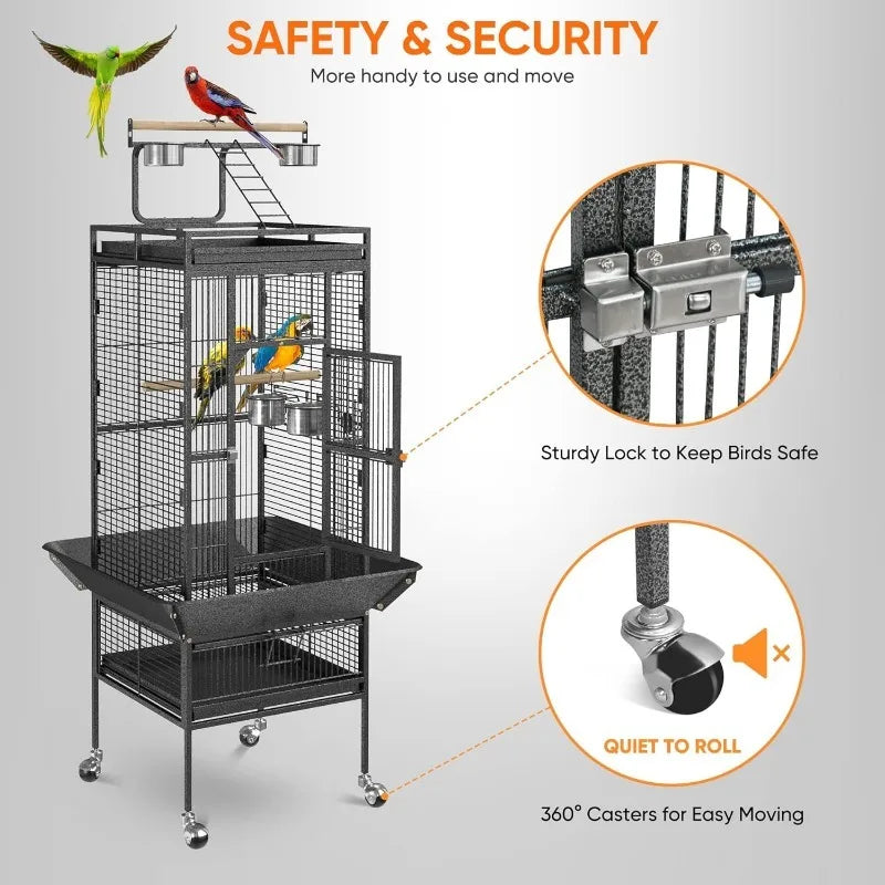 61-inch 2in1 Large Bird Cage with Rolling Stand Playtop Parrot Chinchilla Finch Cage Macaw Cockatiel Cockatoo Pet House - Love Your Pet Life