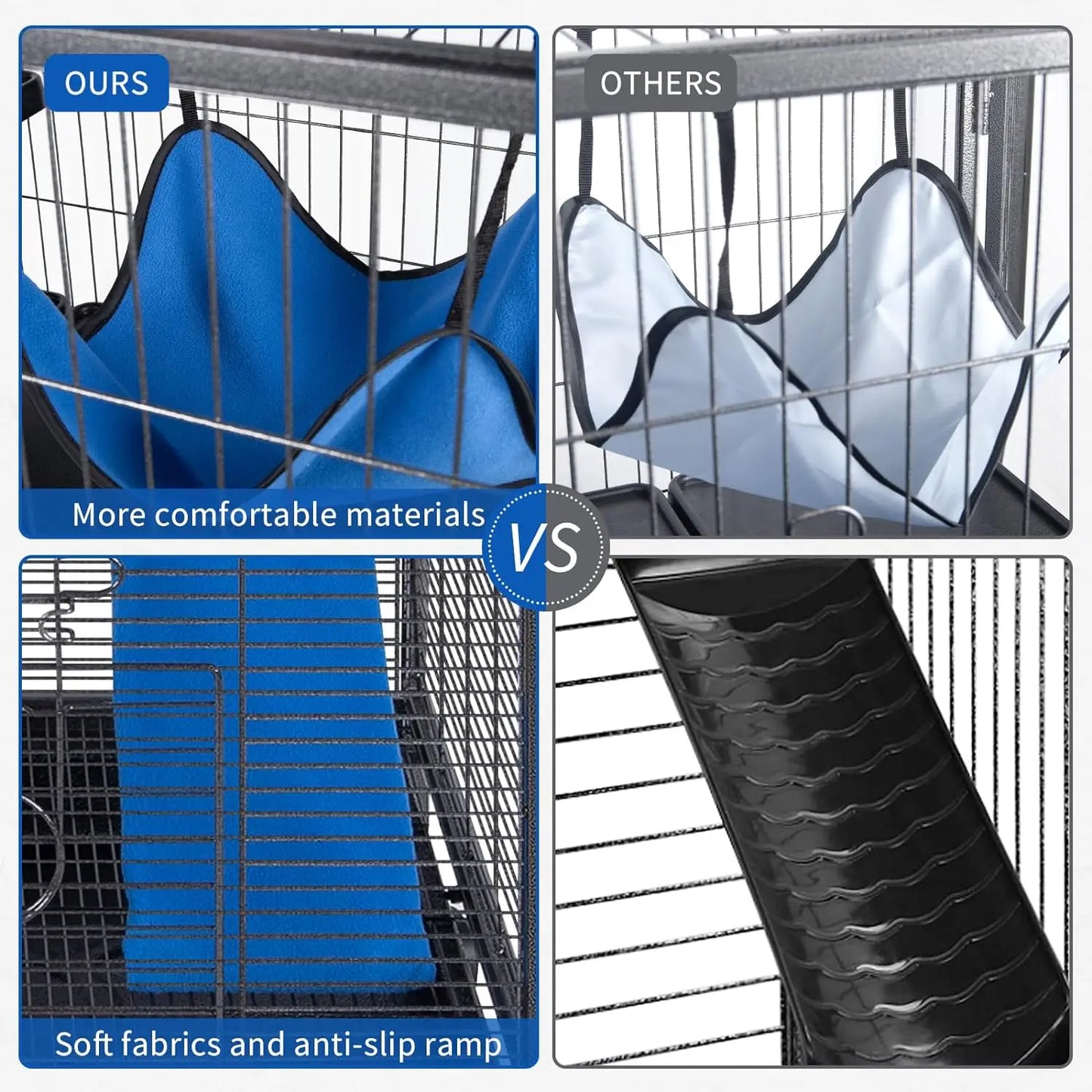 4 Tier Steel Deluxe Small Animal Pet Cage Kit with Wheels Brakes Hammock 4 Platforms Removable Tray and Ladder with Flannel