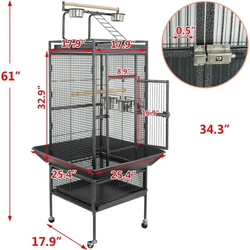 61-inch 2in1 Large Bird Cage with Rolling Stand Playtop Parrot Chinchilla Finch Cage Macaw Cockatiel Cockatoo Pet House - Love Your Pet Life