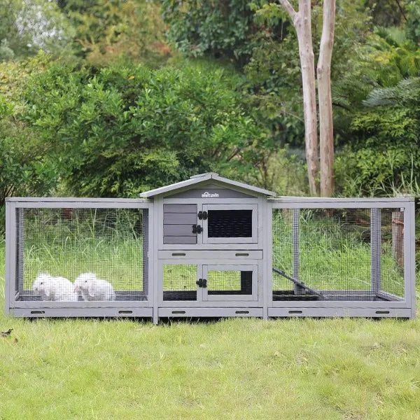 Aivituvin Rabbit Hutch 93.7" Large Indoor & Outdoor Chicken Coop on Wheels Bunny/Guinea Pig Cage with 4 Deep No Leakage Pull Out - Love Your Pet Life
