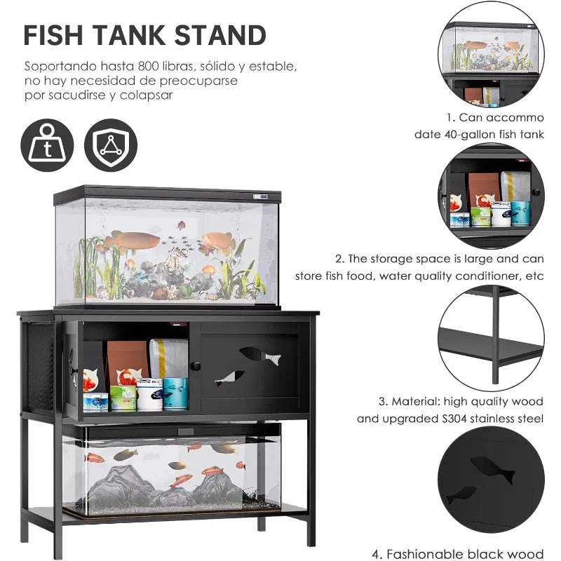 Fish Stand,Aquarium Stand, 40 Gallon Tank Stand,Black Aquarium Stand, Fish Tank Stand with Cabinet (36.6" L x 18.5" W x 31.5" H)