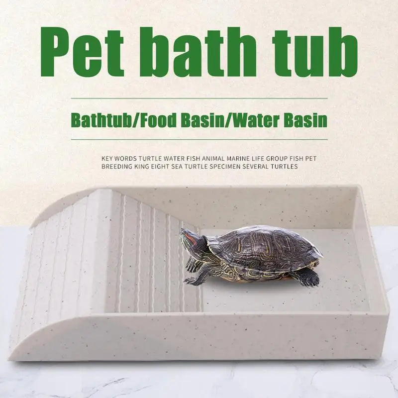 Tortoise Water Dish Anti Slip Reptile Pool Bowl with Ramp Food Grade Platform for Terrapins Portable Pet Turtle Bowl for Feeding
