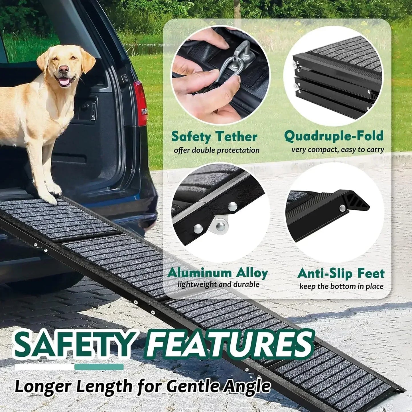 Extra Long 67" Foldable Dog Ramps Large Dogs, Dog Car Ramp with Non-Slip Rug Surface, Pet Ramp Stairs Portable