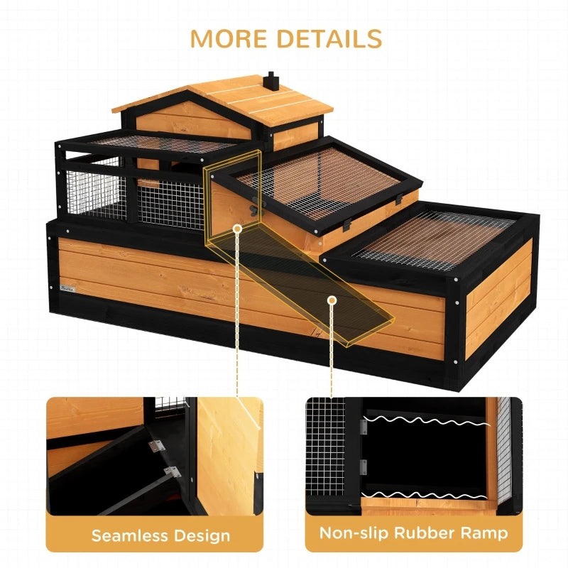 3-Room Tortoise House Habitat, Indoor/Outdoor Wooden Tortoise Enclosure with Ladder, Tray, Openable Roof, Large Reptile Cage - Love Your Pet Life