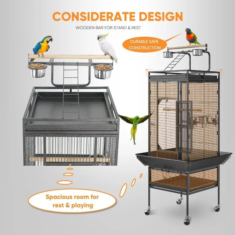 61-inch 2in1 Large Bird Cage with Rolling Stand Playtop Parrot Chinchilla Finch Cage Macaw Cockatiel Cockatoo Pet House - Love Your Pet Life