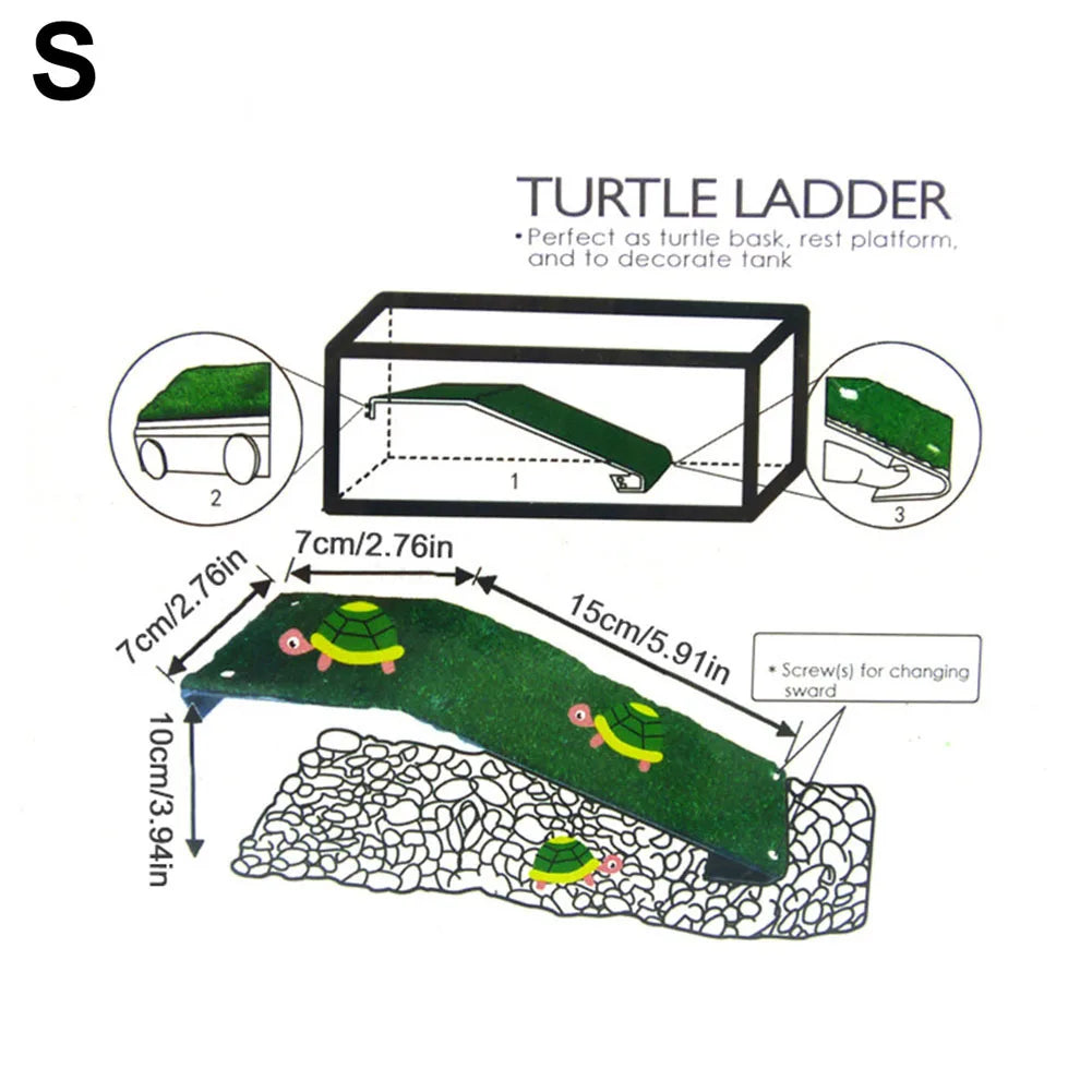 Turtle Drying Platform Turtle Climbing Ladder Reptile Tortoise Aquarium Fish Tank Simulated Lawn Landscaping Habitat Decoration