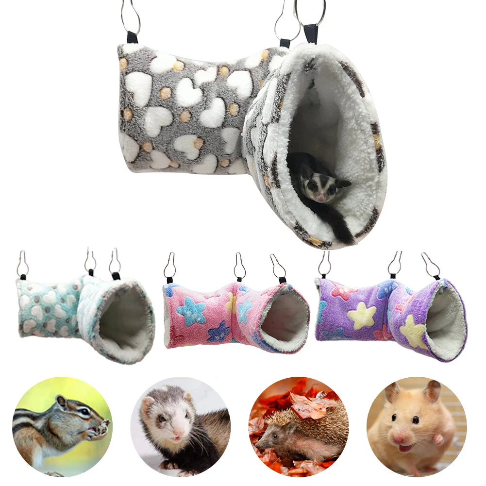 Hamster Hammock Swing Nest Winter Small Animals Hanging Bed Cages Tunnel Rat Squirrel Guinea Pig Plush Cotton Nest Pet Supplies