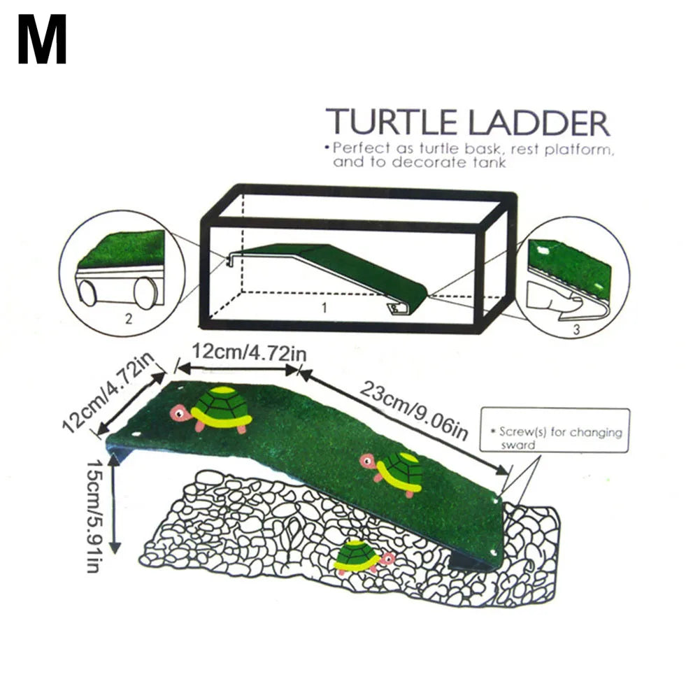 Turtle Drying Platform Turtle Climbing Ladder Reptile Tortoise Aquarium Fish Tank Simulated Lawn Landscaping Habitat Decoration