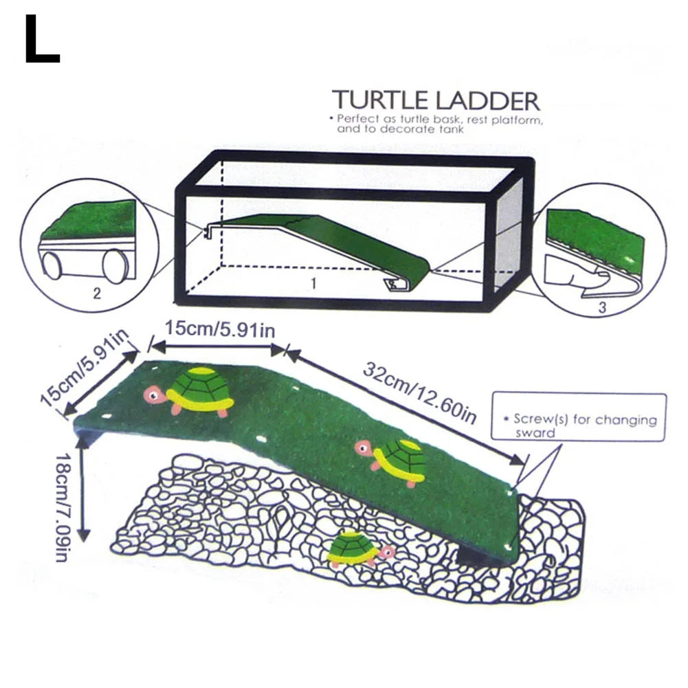 Turtle Drying Platform Turtle Climbing Ladder Reptile Tortoise Aquarium Fish Tank Simulated Lawn Landscaping Habitat Decoration