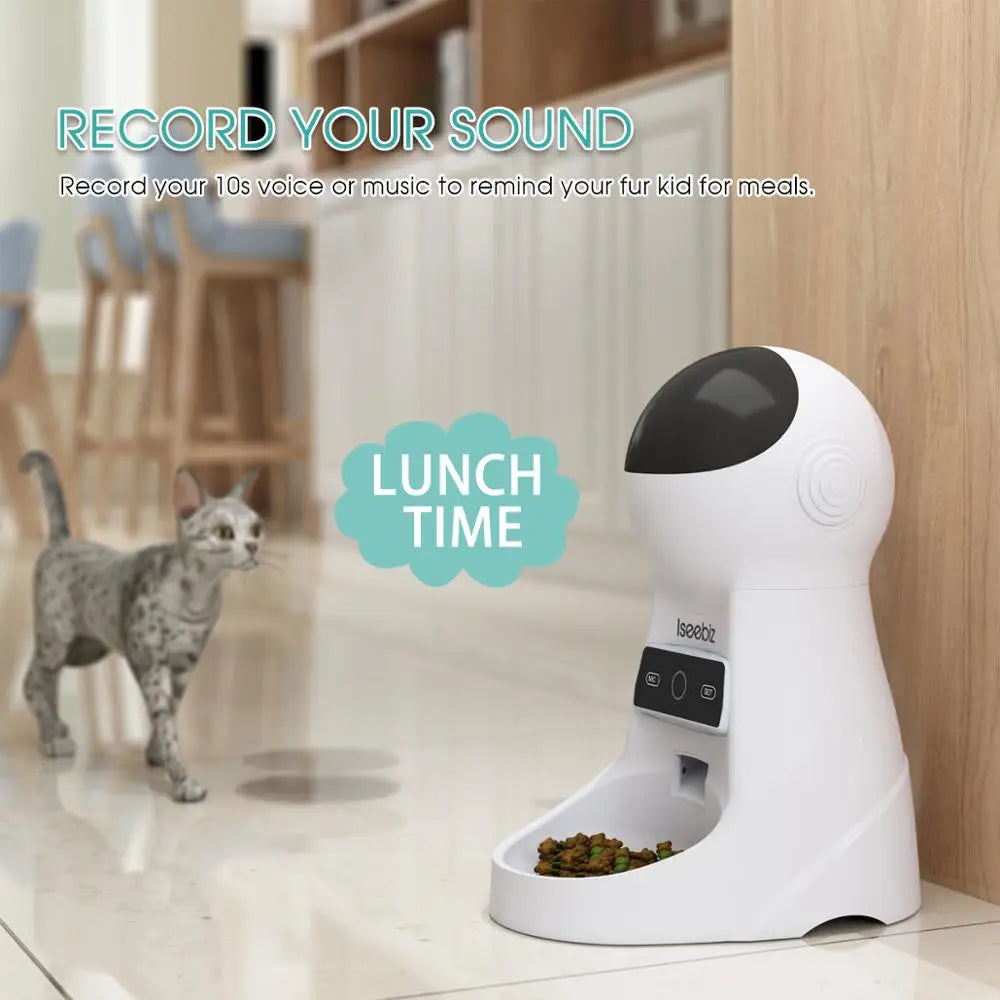 Iseebiz 3L Automatic Pet Feeder With Voice Record Pets Food Bowl For Medium Small Dog Cat LCD Screen Dispensers 4 Times One Day - Love Your Pet Life