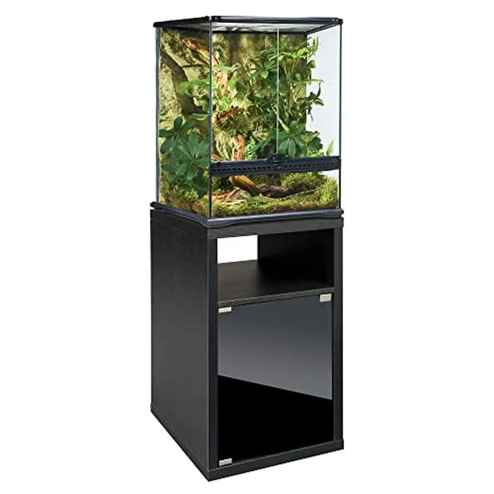 Terrarium Stand Cabinet Small Reptile and Amphibian Enclosures 17.88x17.88x27.75 Stylish Glass Doors Integrated Storage Shelf