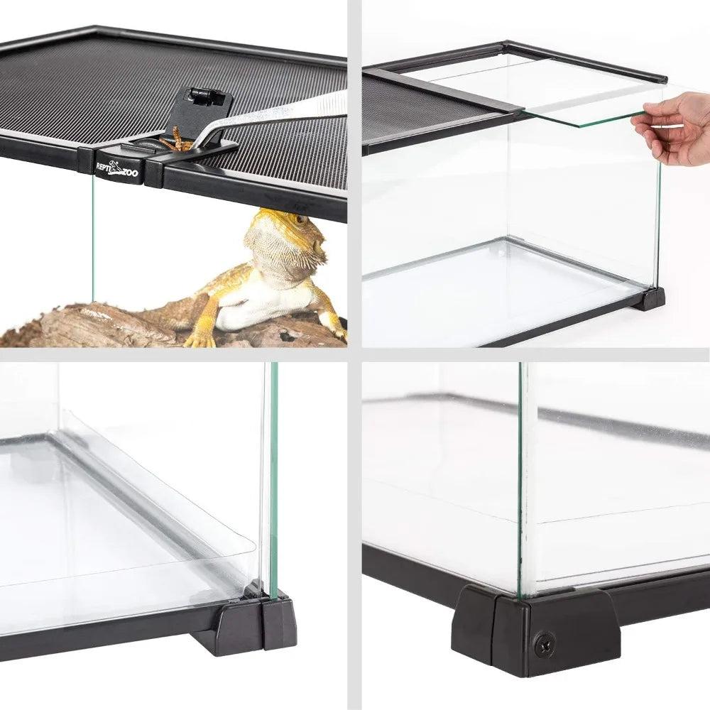 20 Gallon Reptile Glass Terrarium Easy Clean Tank Dual Top Sliding Top Cover for Reptile Snake Hamster Hedgehog Small Animals - Love Your Pet Life