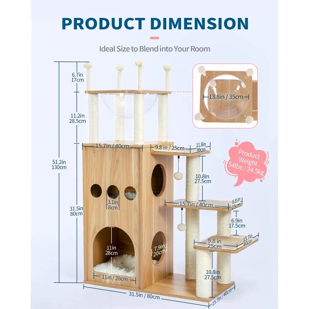 2024 New Modern Cat Tree for Large Cat, Wood Cat Tower Heavy Duty with Scratch Post for Indoor Big Cats - Love Your Pet Life