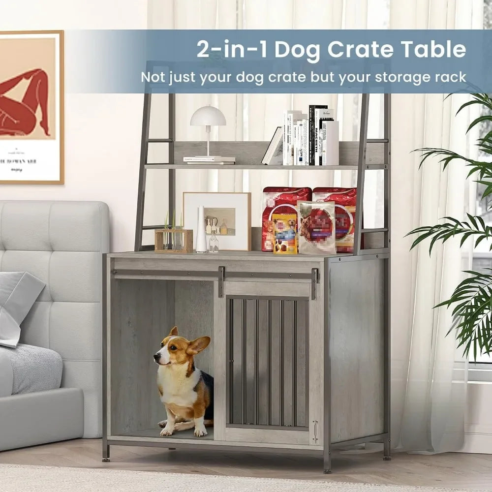 Heavy Duty Indoor Puppy Kennel With Sliding Door Dog House for Dogs Wooden Cage End Table Side Table Pet Grey Freight Free Home - Love Your Pet Life