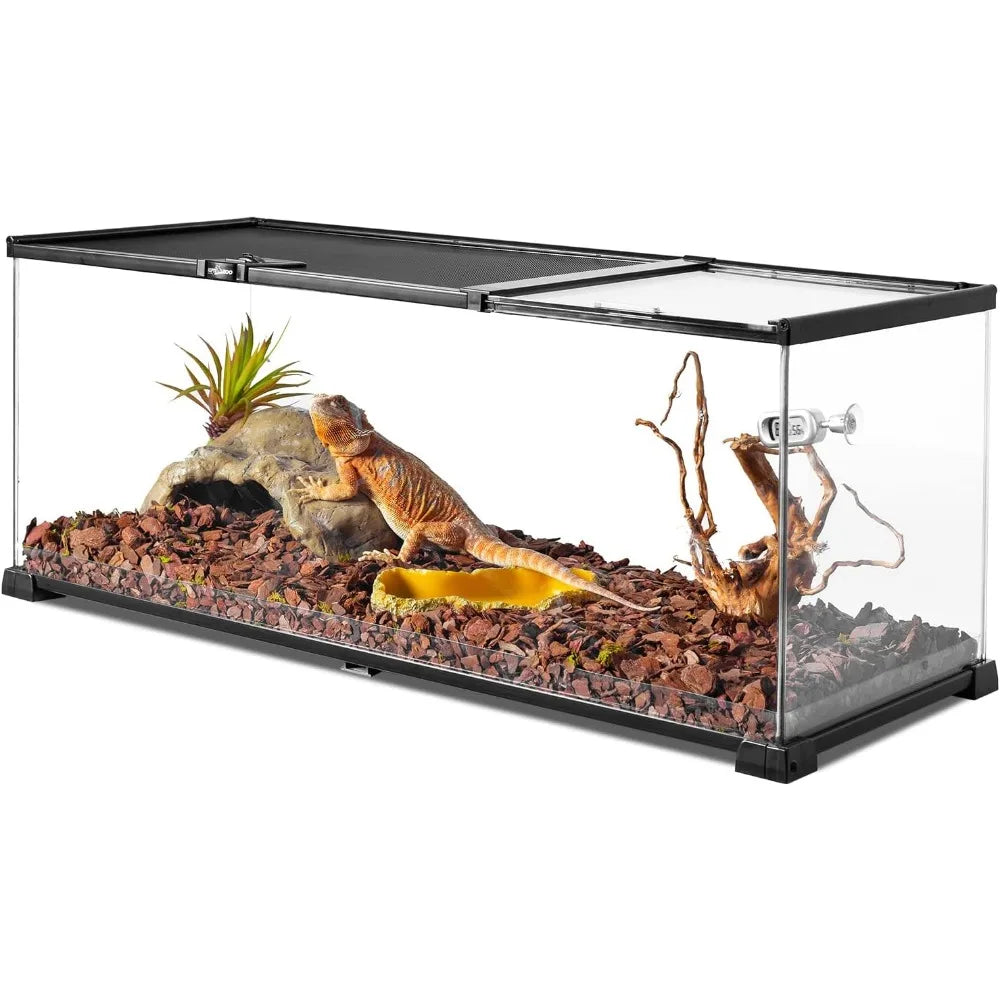 20 Gallon Reptile Glass Terrarium Easy Clean Tank Dual Top Sliding Top Cover for Reptile Snake Hamster Hedgehog Small Animals - Love Your Pet Life