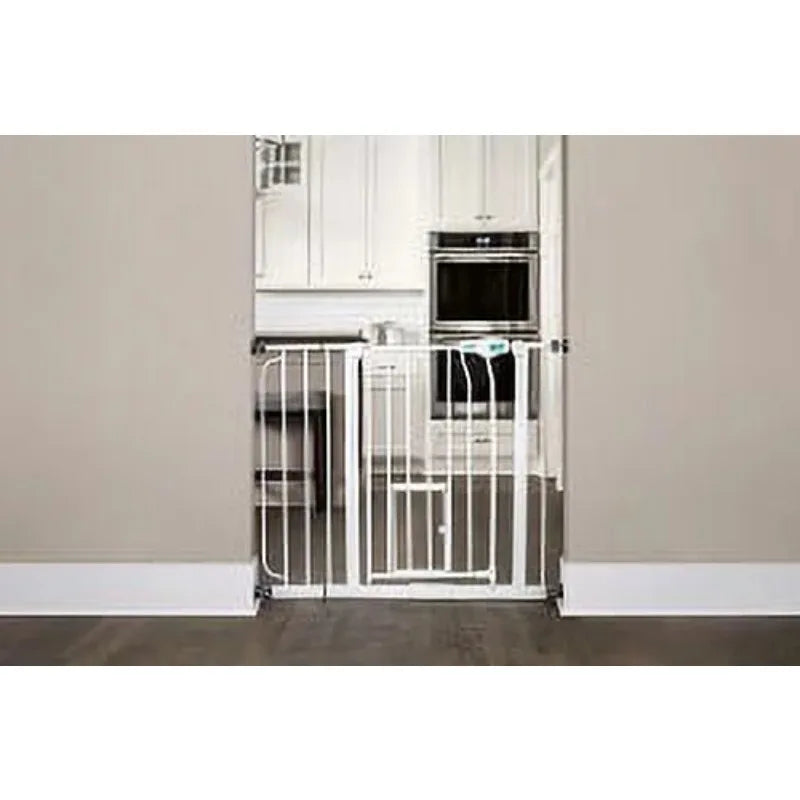 Extra Wide Walk Through Pet Gate with Small Pet Door, Pressure Mount Kit Included, Stands 30" Tall & Extends 29"-36.5" Wide - Love Your Pet Life