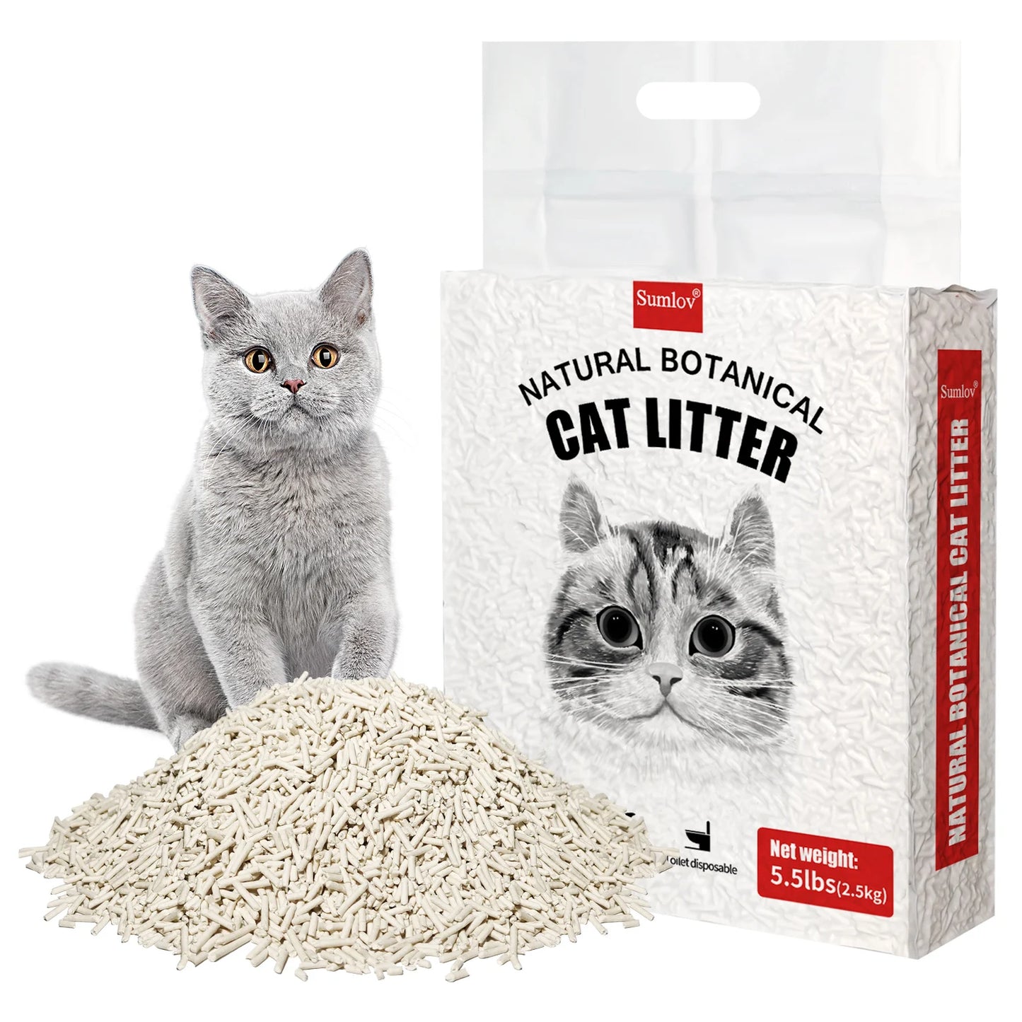 33lbs Sumlov Tofu Cat Litter, Natural Botanical, 5.5Lbs Each Pack, Dust-Free, Flushable, Quick Clumping, Odor Control, Made Fro