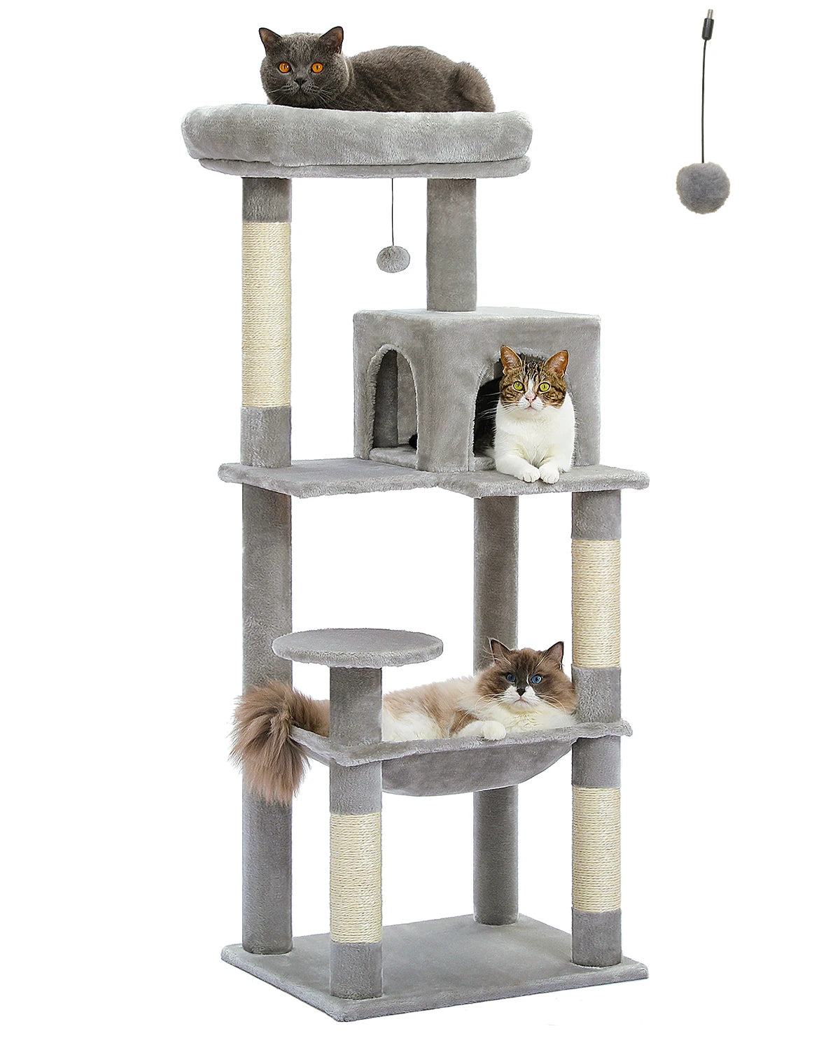 143Cm Tall Multi-Level Cat Tower With Large Hammock (50.8x40.64cm), Sisal Scratching Posts, Cozy Condo & Top Perch  Cat  Tree - Love Your Pet Life