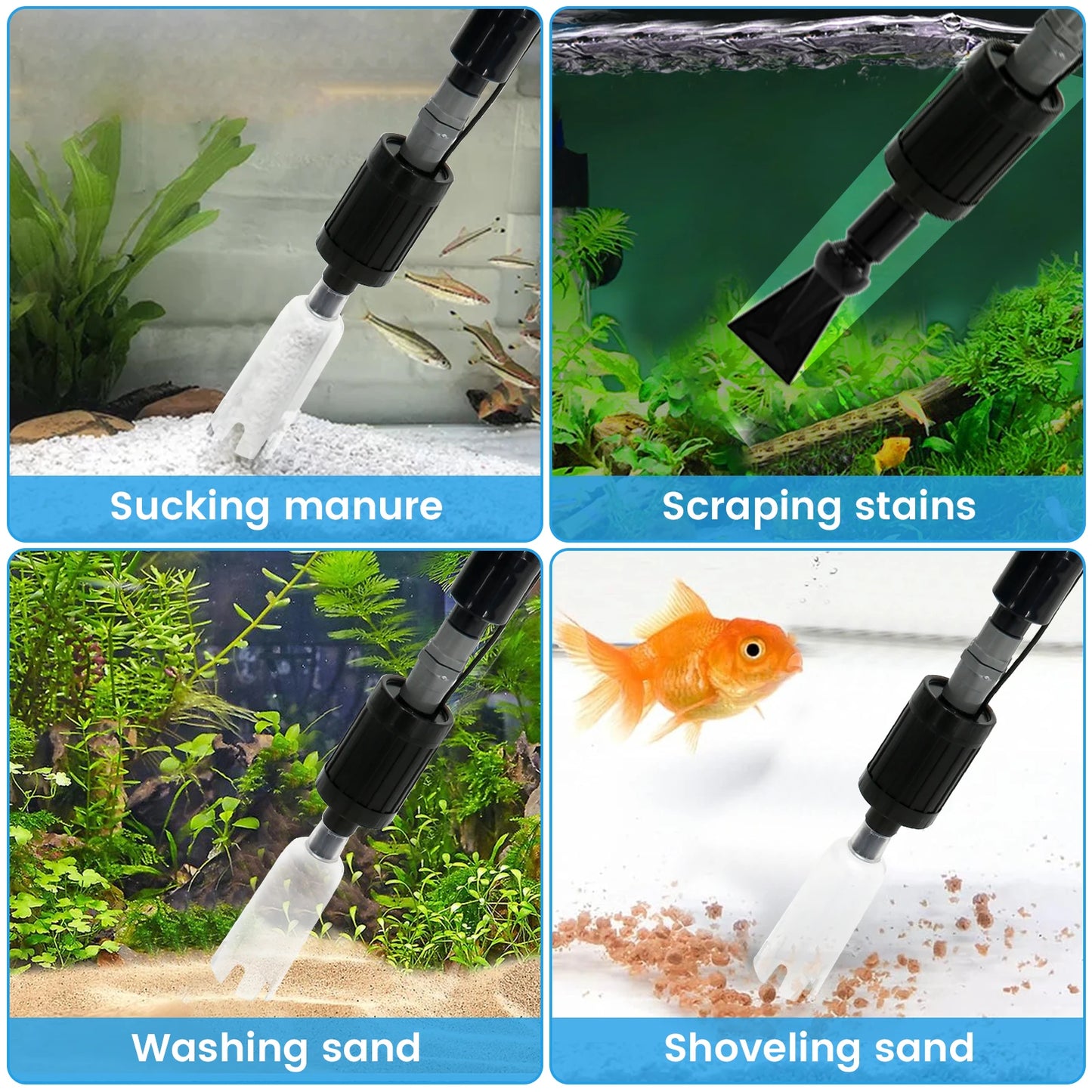 6-in-1 Aquarium Gravel Cleaner Electric Fish Tank Vacuum Cleaner Tools For Fish Tank Cleaning Change Water Wash Sand Remove Dirt