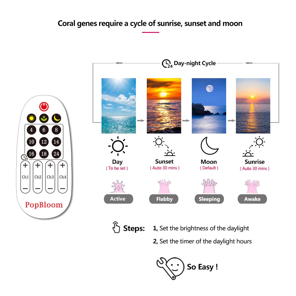 PopBloom-Dimmable Marine LED Aquarium Lamp With Timer Saltwater Aquarium LED Lighting for 30-45cm Fish Tank Lights,Reef Coral - Love Your Pet Life