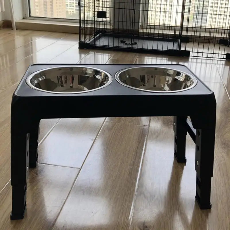 Dog Double Elevated Bowls Stand 3 Adjustable Height Pet Slow Feeding Dish Bowl Medium Big Dog Elevated Food Water Feeders Table - Love Your Pet Life