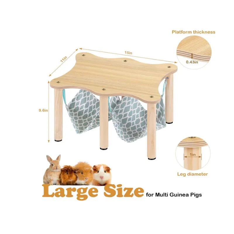 Guinea Pig Bed with Natural Wooden Stand, Large Guinea Pigs Hideout Guinea Pigs Hanging Hammock for Small Animals Piggies