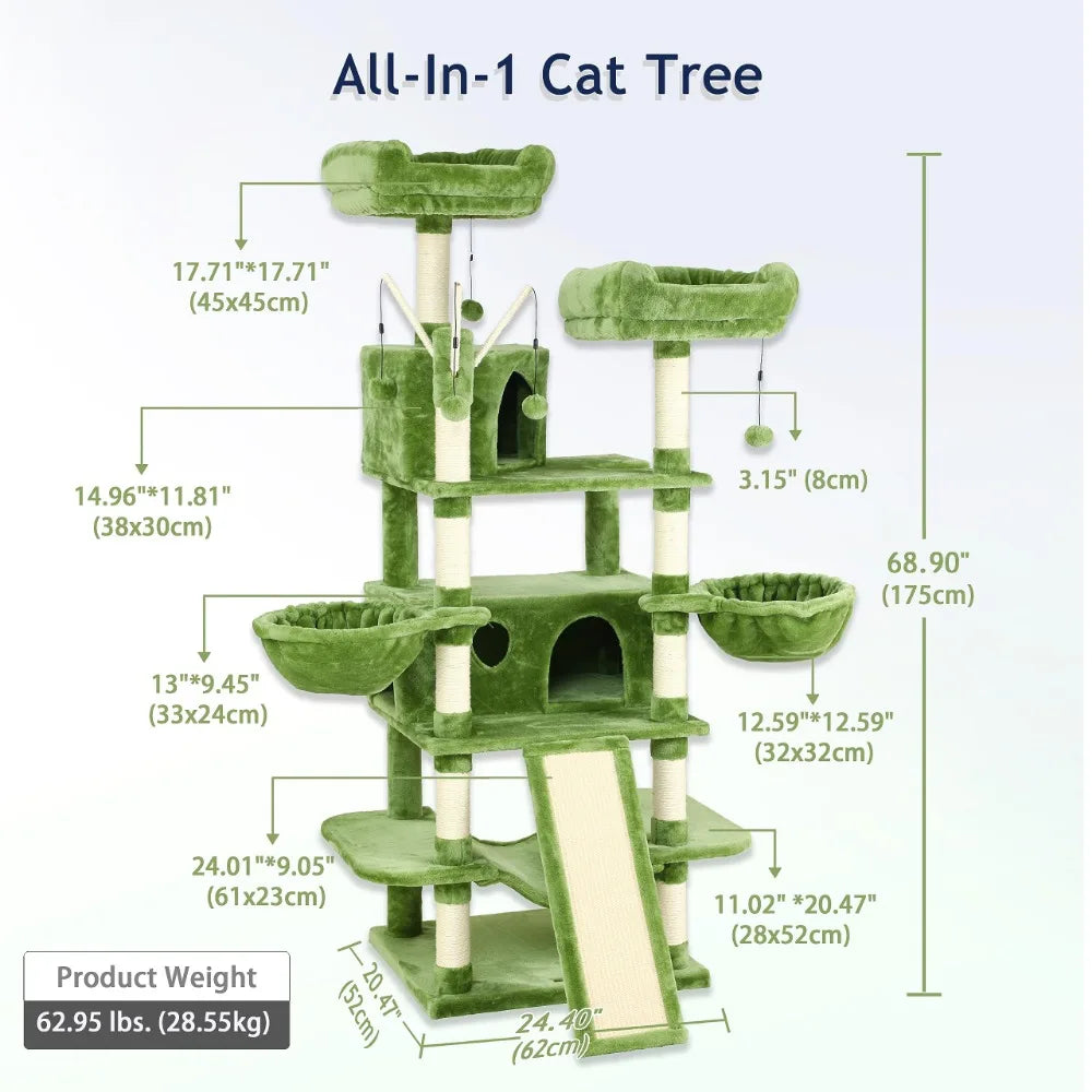 2024 New Large Cat Tree 69" Tall Sturdy Cat Tower Heavy Duty Multi Level Big Cat Climbing Stand for Indoor Cats - Love Your Pet Life