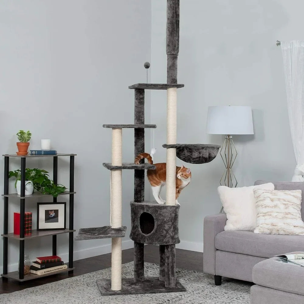 100"-113" Tall Cat Tree for Indoor Cats W/ Adjustable Height Condo Ft. Sisal Scratching Posts One SizeFreight Free Toys - Love Your Pet Life