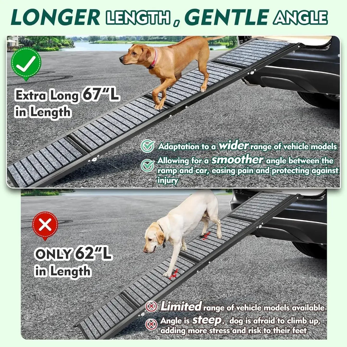 Extra Long 67" Foldable Dog Ramps Large Dogs, Dog Car Ramp with Non-Slip Rug Surface, Pet Ramp Stairs Portable