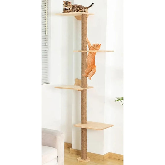 Tree for Cats Cat Tree Wall Mounted Tall Scratching Post for Indoor Cats Climbing Tower Activity Wood Cat Wall Furniture 73 Inch - Love Your Pet Life