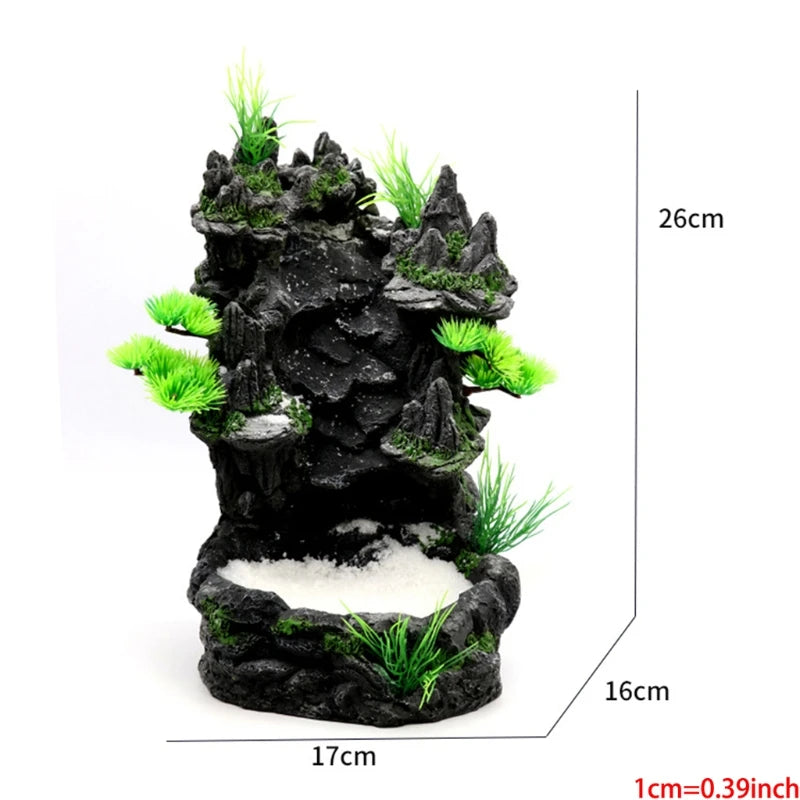 Aquarium Decoration Artificial Resin Landscape Fish for Tank Rock Mountain View Underwater Sand Waterfall