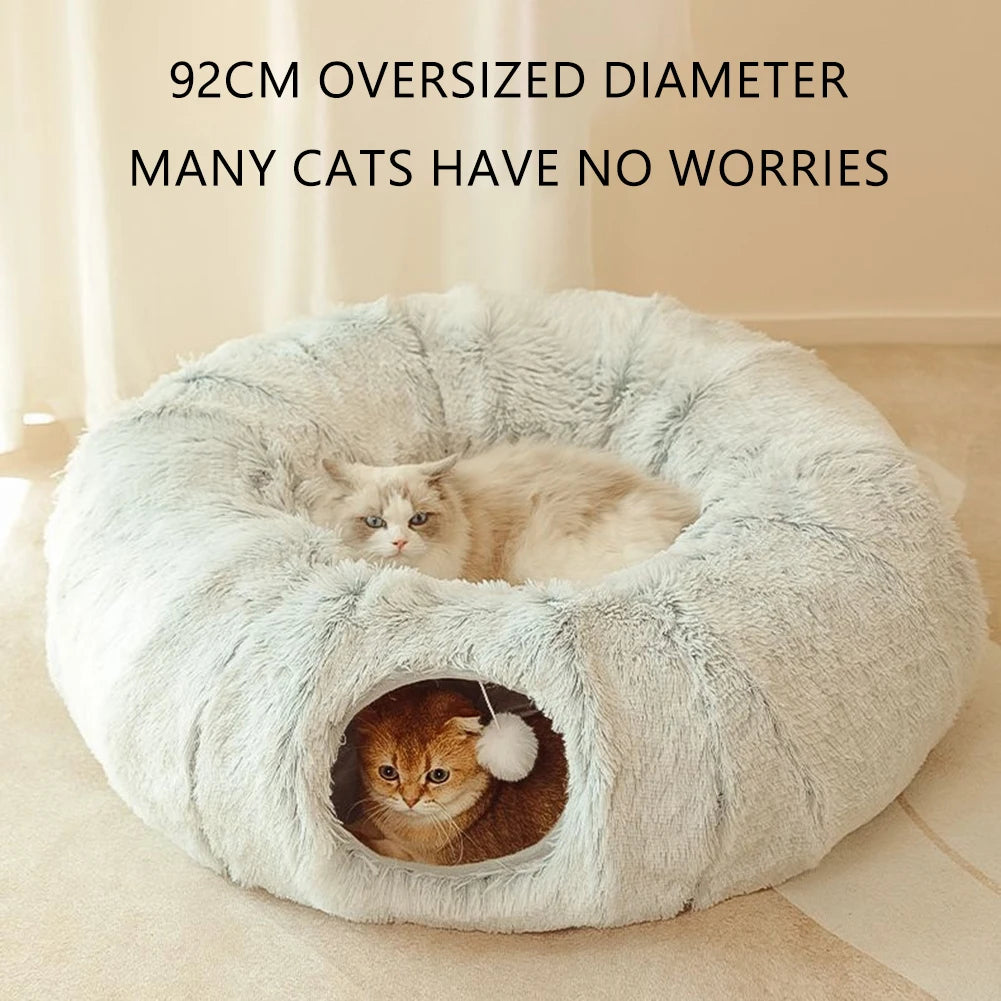 Winter Warm Cat House Soft Foldable Pet Sleeping Bed Deep Sleeping Cat Tunnel Bed Cat Tube Long Plush for Cats and Small Dogs