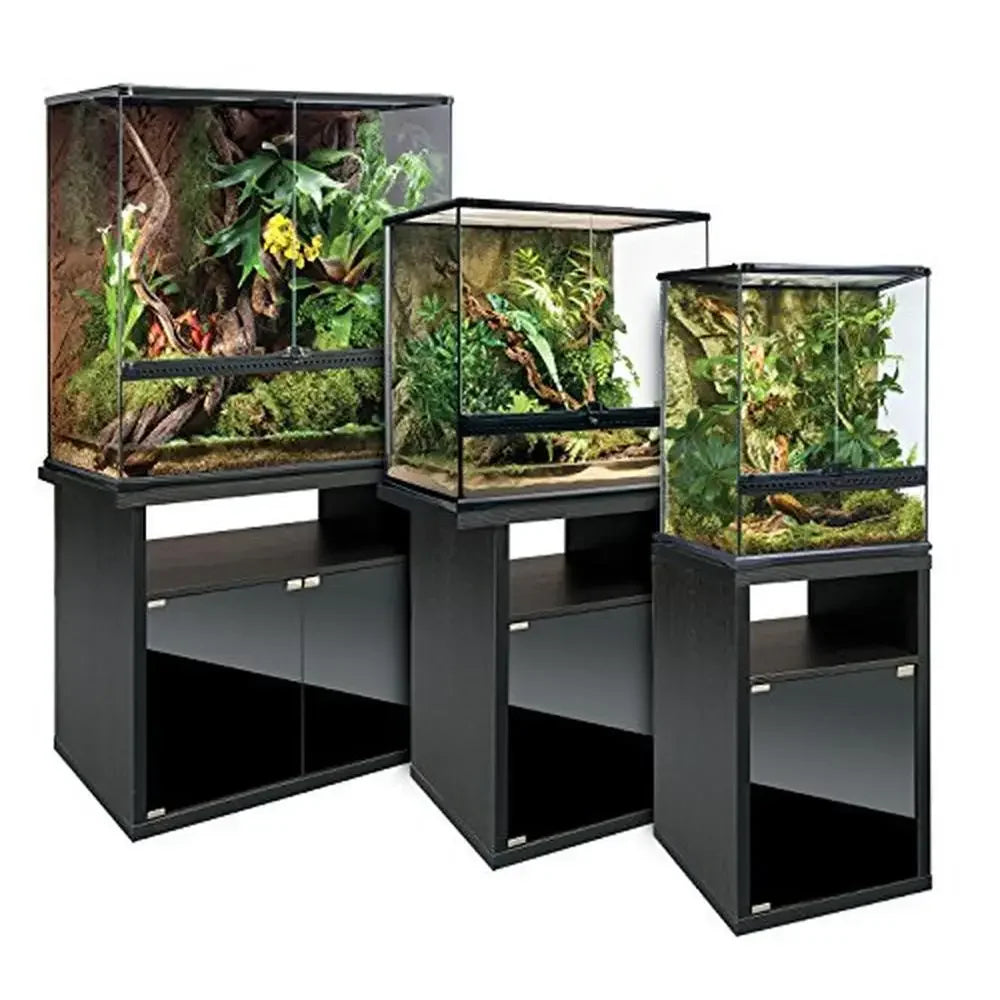 Terrarium Stand Cabinet Small Reptile and Amphibian Enclosures 17.88x17.88x27.75 Stylish Glass Doors Integrated Storage Shelf