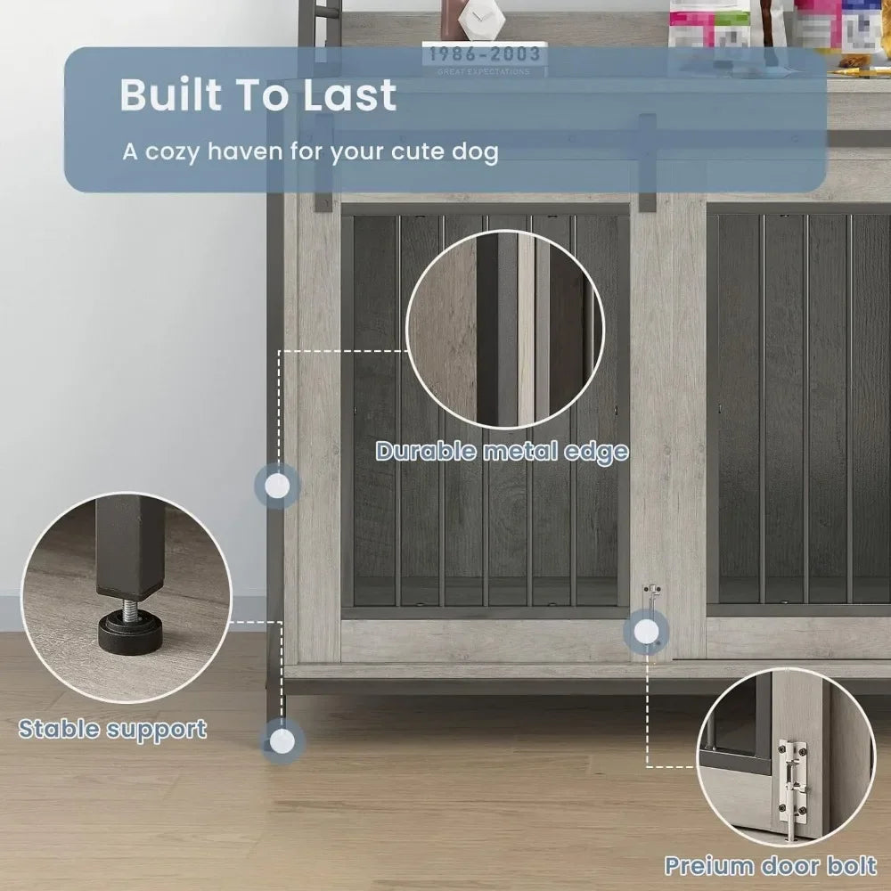 Heavy Duty Indoor Puppy Kennel With Sliding Door Dog House for Dogs Wooden Cage End Table Side Table Pet Grey Freight Free Home - Love Your Pet Life