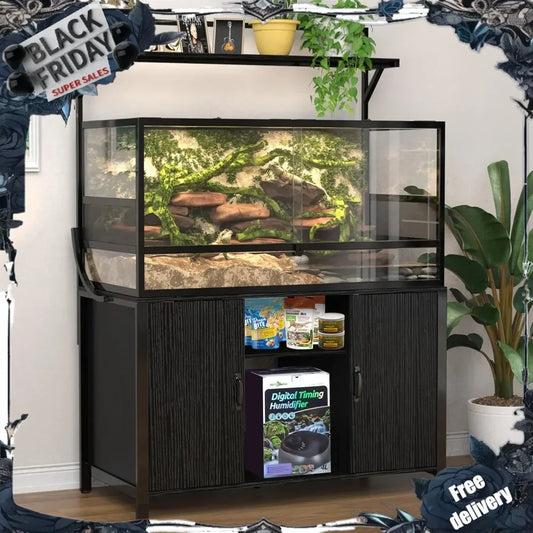 Reptile Tank Stand Stand with Cabinet for Accessories Storage 48" X 24" Tabletop Fits up to 120 Gallon Bearded