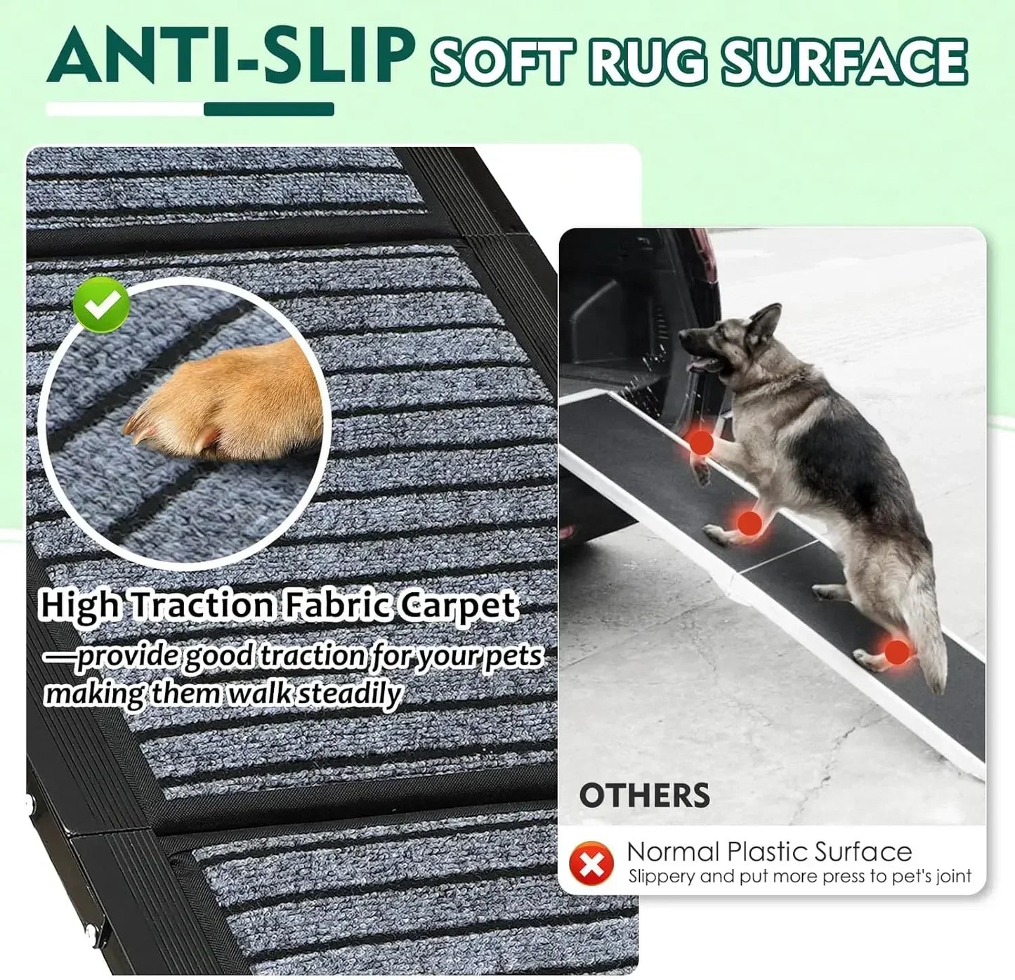 Extra Long 67" Foldable Dog Ramps Large Dogs, Dog Car Ramp with Non-Slip Rug Surface, Pet Ramp Stairs Portable