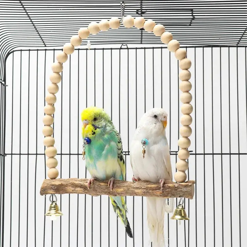 Bird Perch Stand With Bell Wooden Parakeet Swings Toys Birds Cage Accessories For Small Cockatiels Conures Perches