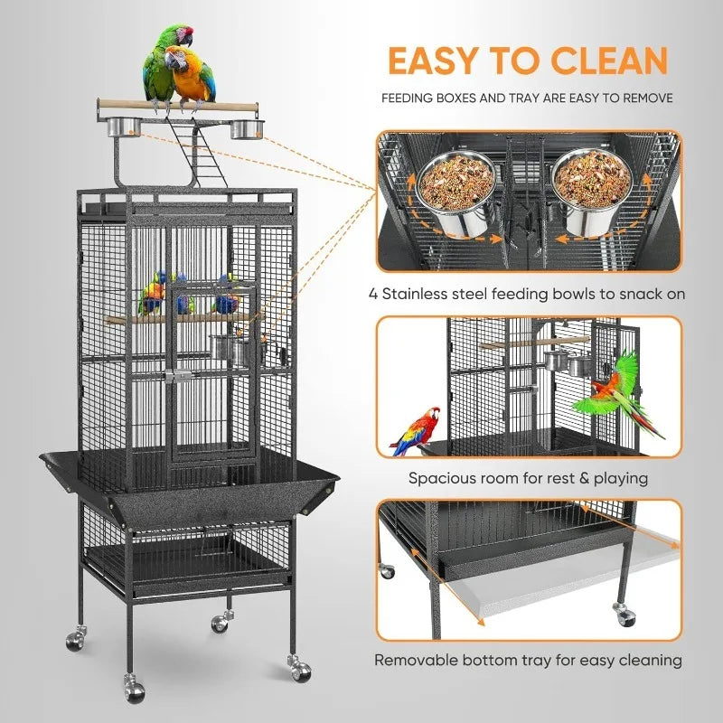 61-inch 2in1 Large Bird Cage with Rolling Stand Playtop Parrot Chinchilla Finch Cage Macaw  Cockatiel Cockatoo Pet House - Love Your Pet Life