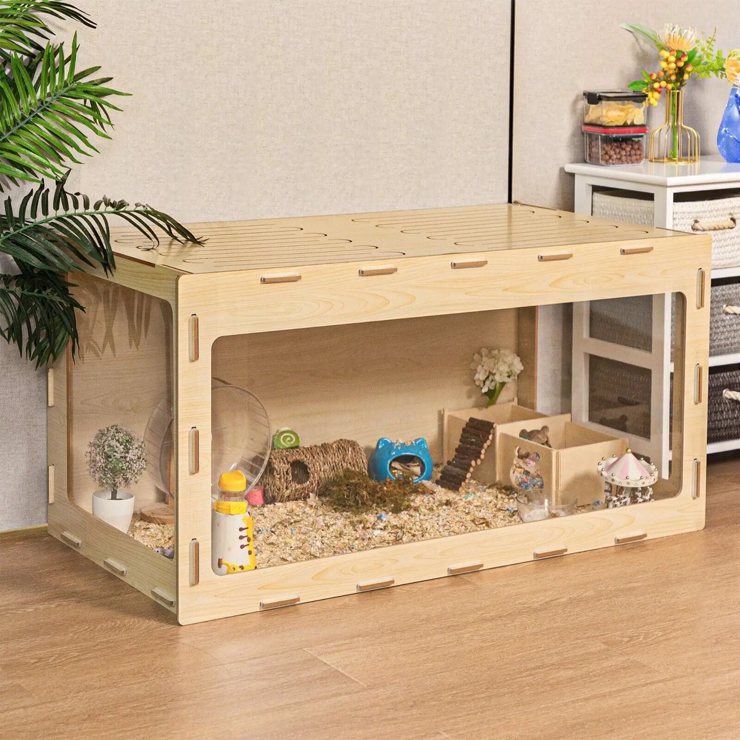 US Large Hamster Cage Hamster Habitat Area Acrylic Window Small Animal Cage Wood-