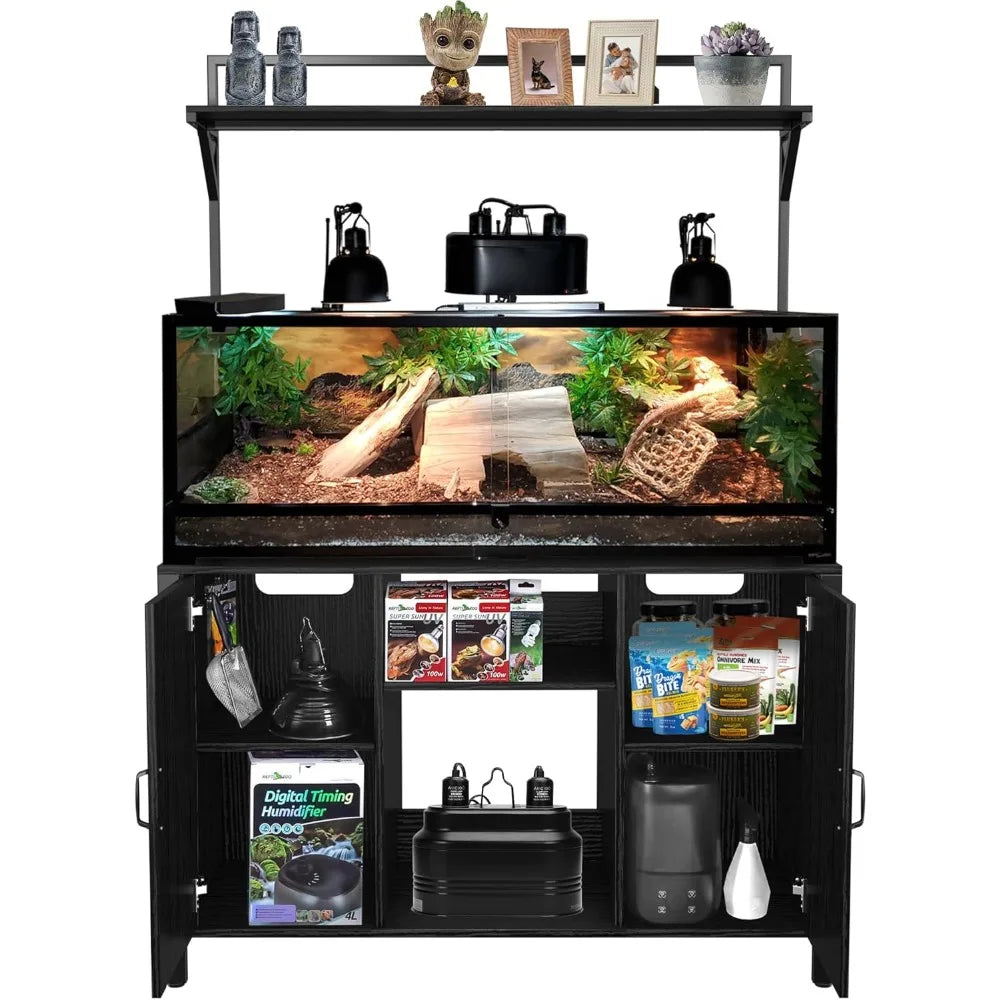 Reptile Tank Stand Stand with Cabinet for Accessories Storage 48" X 24" Tabletop Fits up to 120 Gallon Bearded