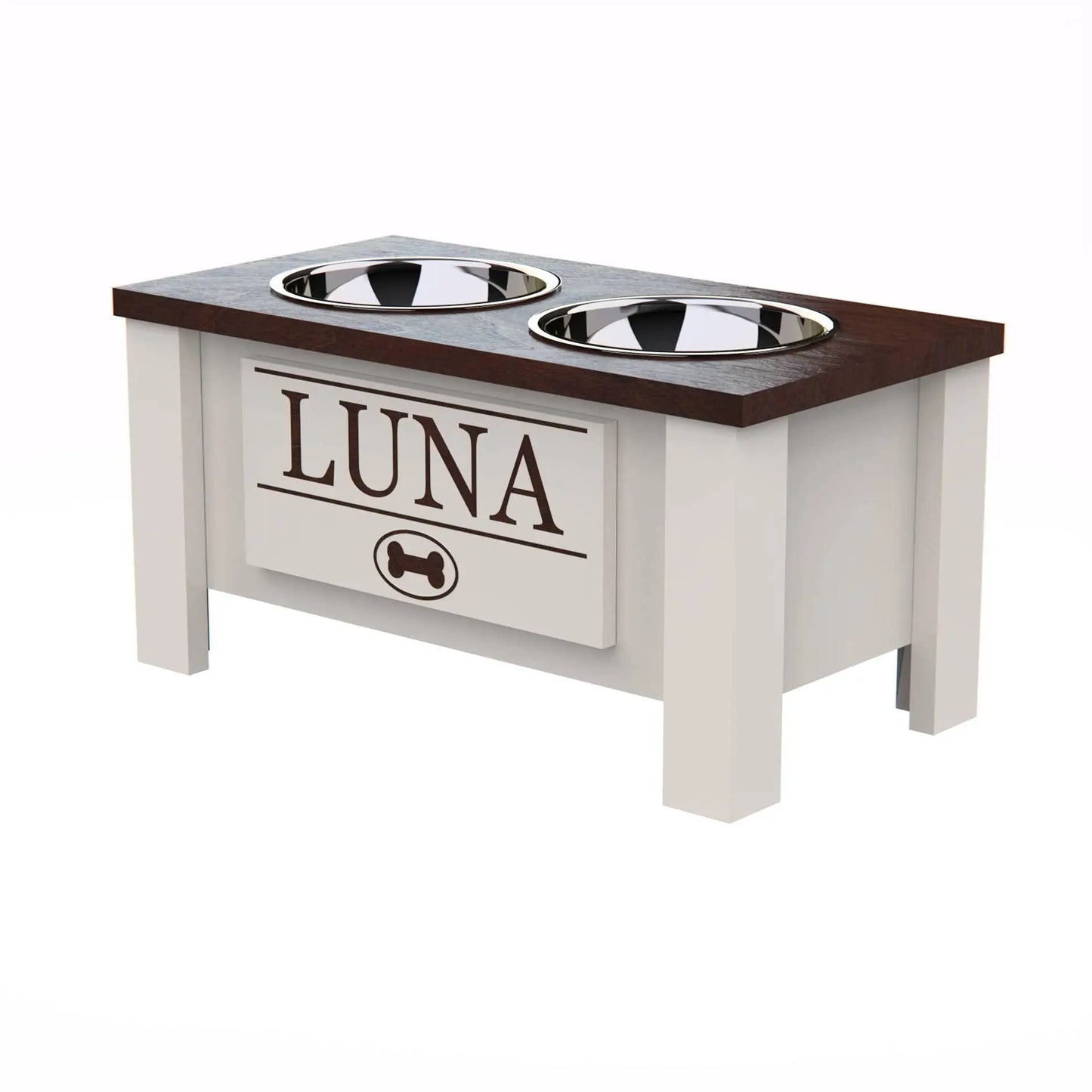 Raised Dog Bowl Stand with Internal Storage Elevated Dog Bowls with Double Stainless Steel Dish Separate Design