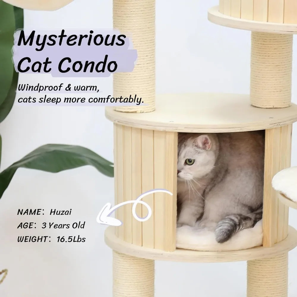 67” Tall Cat Tree Things for Cats Trees Extra Large Cat Tree - 8 Levels Wood Cat Tower W/Cat Condo Cats Accessories Pets Scraper