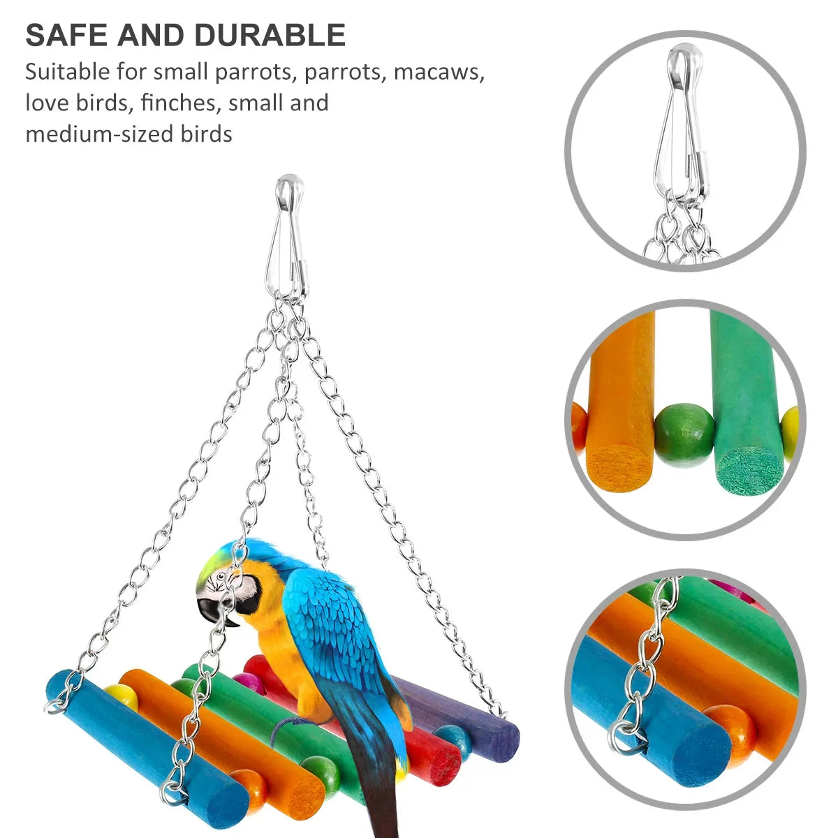 7Pcs Bird Parrot Toy Wood Colorful Bird Swing Toy Hanging Parrot Chewing Toy Parrot Playing Training Toy for Parakeets