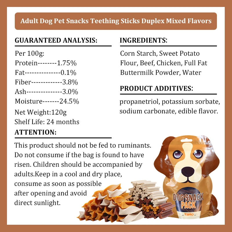 Dog Snacks Teething Stick 120g Mixed Flavor Tooth Cleaning Bone Fresh Breath Adult Dogs Puppy Training Reward Pet Snack Food