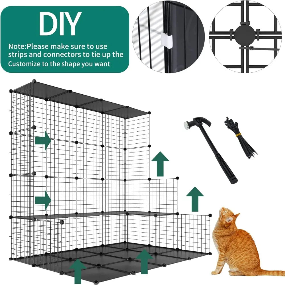 Cat Cage Indoor Large with Storage Cube DIY Outdoor Cat Enclosures Metal Cat Playpen with Hammock Platforms for 1-4 Cats 5 Tiers