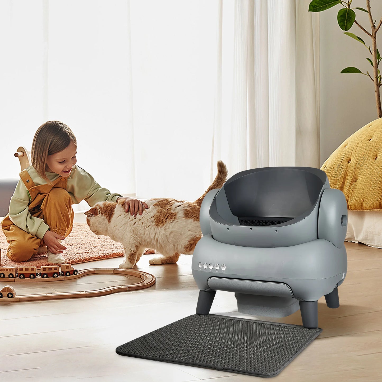 Self Cleaning Cat Litter Box, Automatic Cat Litter Box with Mat & Liners, Large Capacity Self Cleaning Litter Box, APP Control