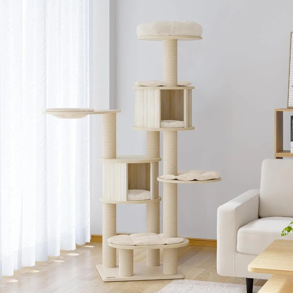 67” Tall Cat Tree Things for Cats Trees Extra Large Cat Tree - 8 Levels Wood Cat Tower W/Cat Condo Cats Accessories Pets Scraper