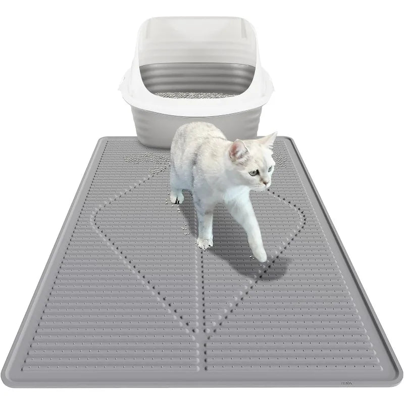 Waterproof Kitty Litter Box mat - Extra Large Pet Trapping Litter Rug Pad - Silicone Cat Supplies & Accessories for Indoor Cats